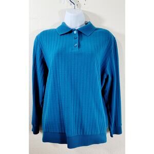 Draper's & Damon's Teal Blue 3 Button Henley Collard Top Large Lightweight Soft